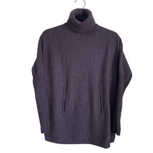 Garnet Hill Cashmere Wool Sweater Sz XS Oversized Turtleneck Pocket Purple